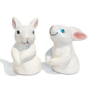 Bunny Rabbit Ceramic Mini Salt and Pepper Shakers White Easter Spring Porcelain